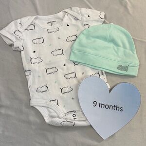 Petit Lem - White Hippo Onesie sleeper with Matching Hat